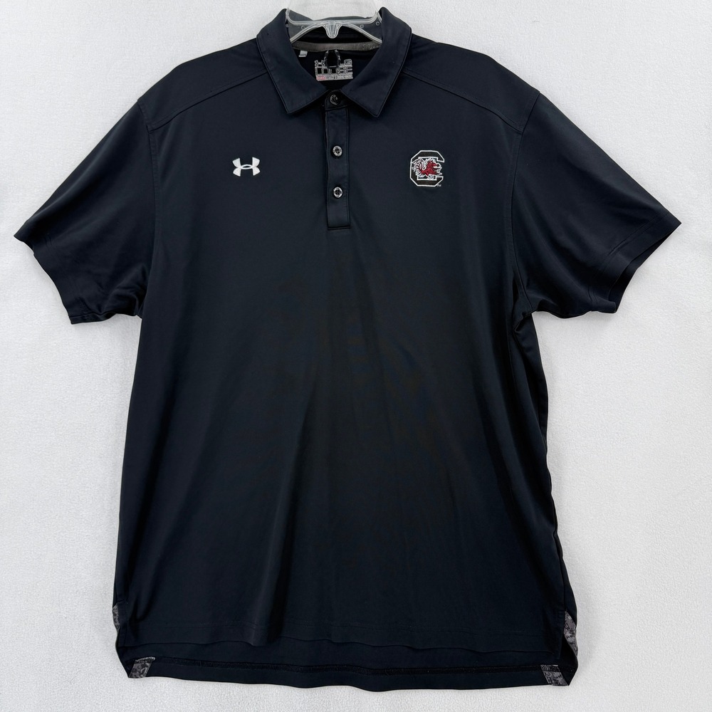 Under Armour Polo Shirt Mens Large Black South Carolina Gamecocks Camo Trim